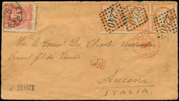 Let SIEGE DE PARIS - 38   40c. Orange, BANDE De 3 Obl. GC 2240 S. DL, MIXTE Avec 5c. D'ARGENTINE Obl. Buenos Aires, à Cô - 1870 Belagerung Von Paris