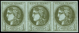 * EMISSION DE BORDEAUX - 39B   1c. Olive, R II, BANDE De 3, Pos. 6-7-8, Frais Et TTB - 1870 Ausgabe Bordeaux