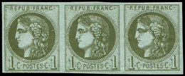 * EMISSION DE BORDEAUX - 39B   1c. Olive, R II, BANDE De 3, Pos. 6-7-8, Frais Et TTB - 1870 Emission De Bordeaux