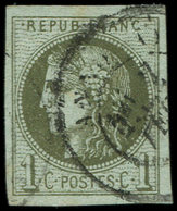 EMISSION DE BORDEAUX - 39B   1c. Olive, R II, Obl. Càd, TB - 1870 Ausgabe Bordeaux