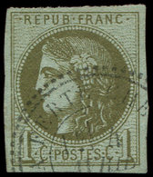 EMISSION DE BORDEAUX - 39C   1c. Olive, R III, Obl. Cachet Perlé, TB. Br - 1870 Emission De Bordeaux
