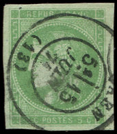 EMISSION DE BORDEAUX - 42B   5c. Vert-jaune, R II, 2e état, Obl. Càd T17 CAEN 15/6/71, Frappe TTB, Cote Maury - 1870 Ausgabe Bordeaux