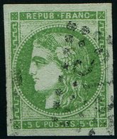 EMISSION DE BORDEAUX - 42B   5c. Vert-jaune, R II, 3ème état, Variété FRANCO, Obl. GC, TB. Br - 1870 Ausgabe Bordeaux