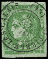 EMISSION DE BORDEAUX - 42Ba  5c. Vert-jaune Foncé, R II, Obl. Càd T17 St PIERRE-LES-CALAIS 29/12/70, Date Et Obl. Rares, - 1870 Ausgabe Bordeaux