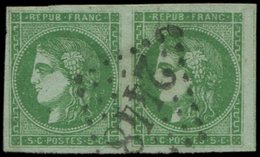 EMISSION DE BORDEAUX - 42B   5c. Vert-jaune Foncé, R II, 2ème état, PAIRE Obl. GC 2448, TB. Br - 1870 Emission De Bordeaux