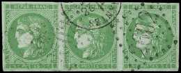 EMISSION DE BORDEAUX - 42Bi  5c. Vert-EMERAUDE Clair, BANDE De 3 Obl. GC 2602, TTB, Certif. JF Brun, Cote Maury - 1870 Ausgabe Bordeaux