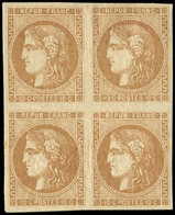 * EMISSION DE BORDEAUX - 43Aa 10c. Brun Clair, R I, BLOC De 4, Froiss. Horiz. Dans La Marge Du Milieu N'affectant Pas Le - 1870 Ausgabe Bordeaux