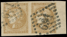 EMISSION DE BORDEAUX - 43A  10c. Bistre, R I, PAIRE Bdf, Obl. GC 691, TTB - 1870 Ausgabe Bordeaux