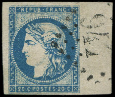 EMISSION DE BORDEAUX - 44A  20c. Bleu, T I, R I, Obl. GC, BORD De FEUILLE, Superbe - 1870 Ausgabe Bordeaux
