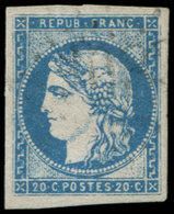 EMISSION DE BORDEAUX - 44A  20c. Bleu, T I, R I, Oblitération Légère, TB. M - 1870 Ausgabe Bordeaux