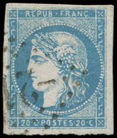 EMISSION DE BORDEAUX - 44A  20c. Bleu, T I, R I, Obl. GC 21, Petit Pelurage, Aspect TTB. C - 1870 Ausgabe Bordeaux