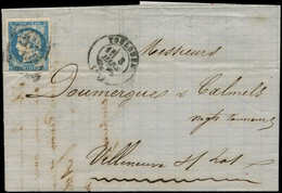 Let EMISSION DE BORDEAUX - 44B  20c. Bleu, T I, R II, Le Long Du Filet En Bas à Droite, Obl. GC S. LAC, Càd T17 TOULOUSE - 1870 Ausgabe Bordeaux