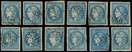 EMISSION DE BORDEAUX - 45A (3), 45B (4) Et 45C (5) 20c. Bleu T II R I, II Et III, Ex. Choisis, Nuances Diverses Obl. GC, - 1870 Ausgabe Bordeaux