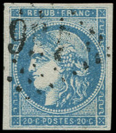 EMISSION DE BORDEAUX - 45C  20c. Bleu, T II, R III, Oblitéré GC, TTB - 1870 Ausgabe Bordeaux