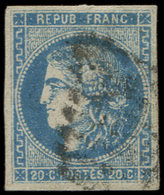 EMISSION DE BORDEAUX - 46Ad 20c. OUTREMER, T III, R I, Obl. GC, Petit Pelurage, B/TB - 1870 Ausgabe Bordeaux