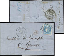 Let EMISSION DE BORDEAUX - 46Ad 20c. Bleu-OUTREMER, T III, R I, Très Grandes Marges, Obl. GC 3949 S. LAC, Càd T17 THONON - 1870 Ausgabe Bordeaux