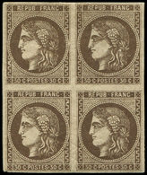 * EMISSION DE BORDEAUX - 47e  30c. Brun, R RELIE Au CADRE Dans Un BLOC De 4, Inf. Ch. Sur La Variété, 1 T. Du Bloc Est * - 1870 Ausgabe Bordeaux