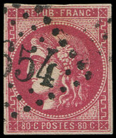EMISSION DE BORDEAUX - 49h  80c. Rose Carminé Foncé, Obl. GC ( )654, Petites Marges Intactes, TB. Br - 1870 Emission De Bordeaux