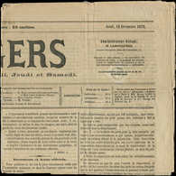 Let CERES DENTELE - 52    4c. Gris, Obl. TYPO Sur Journal Entier LE GERS Du 12/12/72, TTB, Cote Cérès - 1871-1875 Ceres