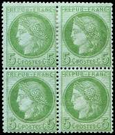 * CERES DENTELE - 53    5c. Vert-jaune Sur Azuré, BLOC De 4, TB - 1871-1875 Ceres