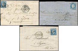 Let CERES DENTELE - 60A  25c. Bleu, T I, GRANDE CASSURE, 3 Ex. Différents Obl. S. 3 Lettres, TTB - 1871-1875 Ceres