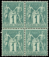 * TYPE SAGE - 61    1c. Vert, BLOC De 4, 2 Ex. **, Bon Centrage, TTB - 1876-1878 Sage (Type I)