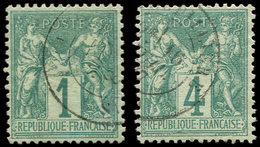 TYPE SAGE - 61 Et 63, 1c. Vert Et 4c. Vert, Obl., TB/TTB - 1876-1878 Sage (Type I)