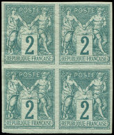 * TYPE SAGE - 62a   5c. Vert, BLOC De 4 NON DENTELE, Quasi **, TB. Br - 1876-1878 Sage (Type I)