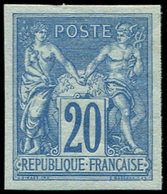* TYPE SAGE - 73a  20c. Turquoise, NON DENTELE, Belles Marges, Frais Et TTB - 1876-1878 Sage (Type I)