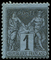 * TYPE SAGE - 84    1c. Noir Sur BLEU De PRUSSE, Décentré, Sinon TB, Certif Scheller - 1876-1878 Sage (Typ I)