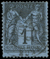TYPE SAGE - 84    1c. Noir Sur BLEU De PRUSSE, Obl., Qqs Dents Rognées, Sinon TB. S - 1876-1878 Sage (Typ I)