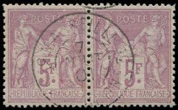 TYPE SAGE - 95    5f. Lilas-rose Sur Lilas, PAIRE Obl. Càd MARSEILLE 7/8/01, Frappe Superbe - 1876-1878 Sage (Type I)