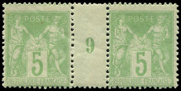 ** TYPE SAGE - 102   5c. Vert-jaune, PAIRE Mill.9, TB - 1876-1878 Sage (Type I)