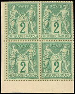 (*) TYPE SAGE - 74    2c. Vert, NON DENTELE Sur Bristol, Dentelure FIGUREE, BLOC De 4 Cdf, TB - 1876-1878 Sage (Type I)