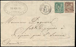 Let TYPE SAGE SUR LETTRES - N°67 Et 75 Obl. Càd T17 NERSAC 30/11/77 S. LAC, TB - 1877-1920: Semi-Moderne