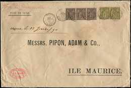 Let TYPE SAGE SUR LETTRES - N°82 PAIRE Et N°97 BANDE De 3 Obl. PARIS/DEPART 11/5/90 S. Env., Arr. MAURITIUS, TB - 1877-1920: Période Semi Moderne