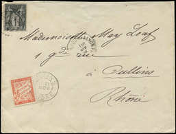 Let TYPE SAGE SUR LETTRES - N°83 Obl. Conv. BOURG A LYON 20/11/94 S. Env., Taxe N°33 Obl. TULLINS 21/11, TB - 1877-1920: Semi-Moderne