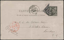 Let TYPE SAGE SUR LETTRES - N°89 10c. Noir S. Lilas, COUPE En Diagonale Pour Faire 5c., Obl. Càd T17 TOURS 15/2/79 S. CP - 1877-1920: Semi-Moderne