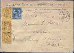 Let TYPE SAGE SUR LETTRES - N°90 Et 92 (3) Obl. Càd AUDINCOURT 11/84 S. Env. CHARGE, TB - 1877-1920: Semi-Moderne