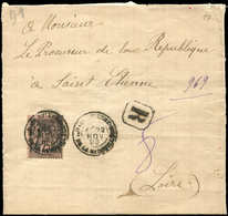 Let TYPE SAGE SUR LETTRES - N°97 Obl. Càd ST ETIENNE 22/11/96 S. Env. Rec. En Franchise (taxe De Recommandation Seule),  - 1877-1920: Période Semi Moderne