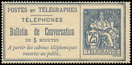 (*) TELEPHONE - Téléphone 7 : 25c. Bleu Sur Chamois, Petit Pli D'angle, Aspect TB - Télégraphes Et Téléphones