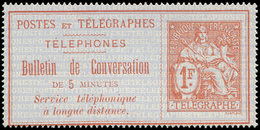 (*) TELEPHONE - Téléphone 10 : 1f. Rouge Sur Azuré, TB - Telegraphie Und Telefon