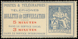 (*) TELEPHONE - Téléphone 15 : 25c. Bleu Sur Chamois, Surchargé, TB - Télégraphes Et Téléphones