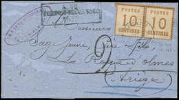 Let ALSACE-LORRAINE - 5   10c. Bistre-brun, PAIRE Obl. Cachet Bleu POSTES/EPINAL/1871 S. LAC De Remiremont, Cachet Bleu  - Autres & Non Classés