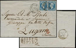 Let LETTRES DE PARIS - N°14B PAIRE Obl. Càd 3e PARIS 3 7/10/62 Répété à Côté S. LAC, Arr. LUGANO 9/10, TTB - 1849-1876: Klassik
