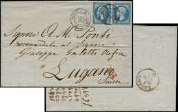 Let LETTRES DE PARIS - N°14B PAIRE Obl. Càd 3e PARIS 3 7/10/62 Répété à Côté S. LAC, Arr. LUGANO 9/10, TTB - 1849-1876: Période Classique