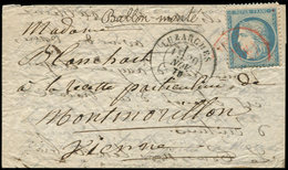 Let BALLONS MONTES - N°37 Obl. Càd Rouge PARIS (SC) 13/11/70 Sur LAC, Passage LUZARCHES 20/11 Pour MONTMORILLON, TB. LE  - Guerre De 1870