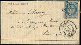 Let BALLONS MONTES - N°37 Obl. Etoile 24 S. Gazette N°7, Càd R. De Cléry 15/11/70 Pour MAGNY En VEXIN Zone Occupée, Càd  - Krieg 1870