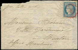 Let BALLONS MONTES - N°37 Obl. Càd Rouge PARIS (SC) 14/12/70 S. LAC Pour MENTON Sans Arrivée, Courrier Saisi De LA VILLE - Guerre De 1870