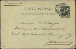 Let DESTINATIONS - CP Entier 10c. Sage Obl. Càd R. D'Enghien 12/96 Pour JOHANNESBURG, TB - 1877-1920: Période Semi Moderne